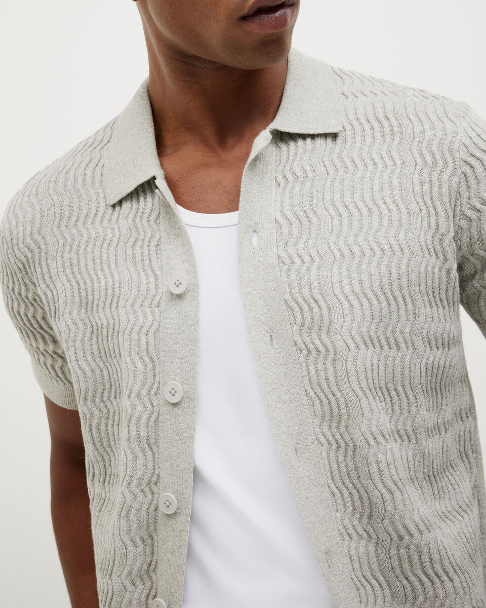 Wave Knit Button Down Short Sleeve Shirt, Grey Marle, hi-res